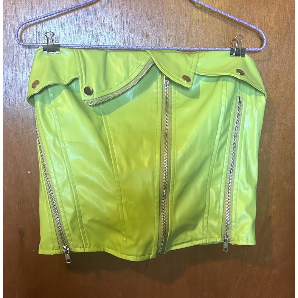 Bright Green Tube Top Size Large Zipper Detail Y2K Clubwear